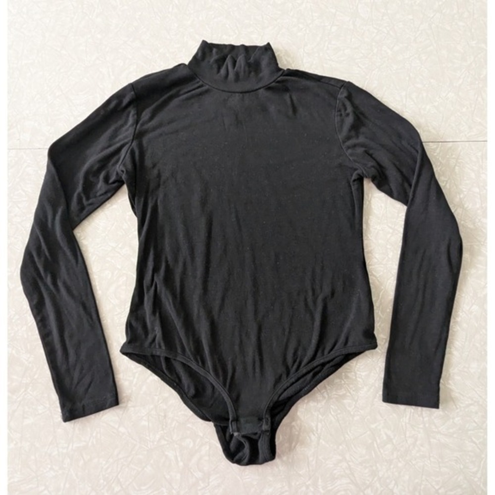 Women's S‎ Black Fitted Turtleneck Mock Neck Long Sleeve Body Suit Top Shirt